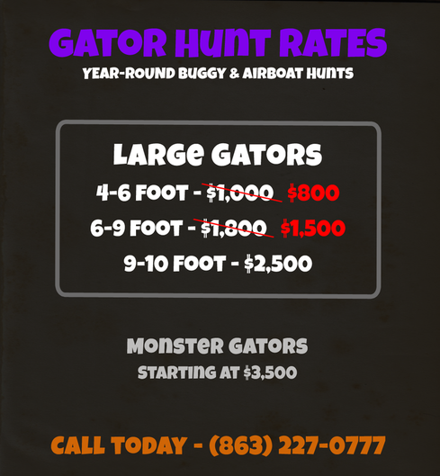 Florida Gator Hunting Trips - Big 'O' Gator Hunts Pricing